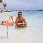 Marcos Veras posa com flamingos em Aruba