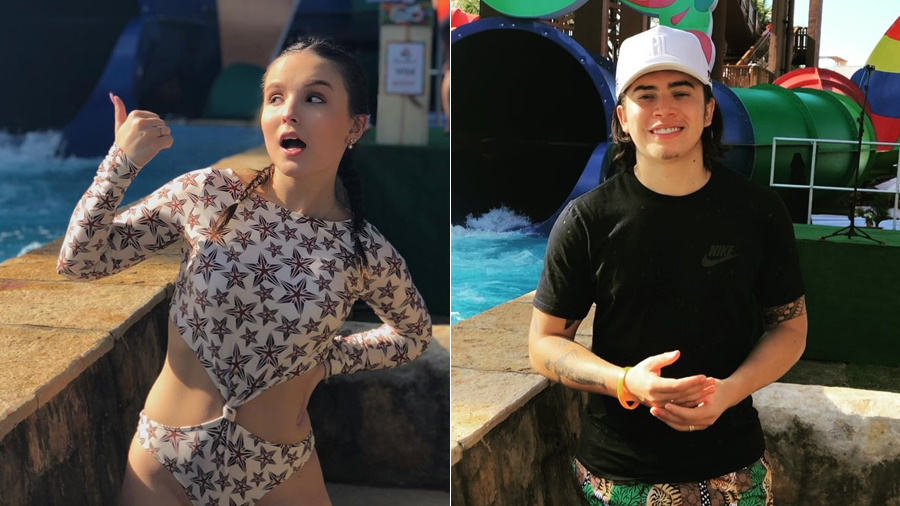 Larissa Manoela e Whindersson Nunes em parque aquático