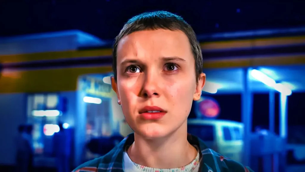 Millie Bobby Brown numa cena de Stranger Things