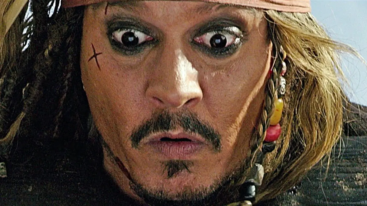 Johnny Depp numa cena de Piratas do Caribe