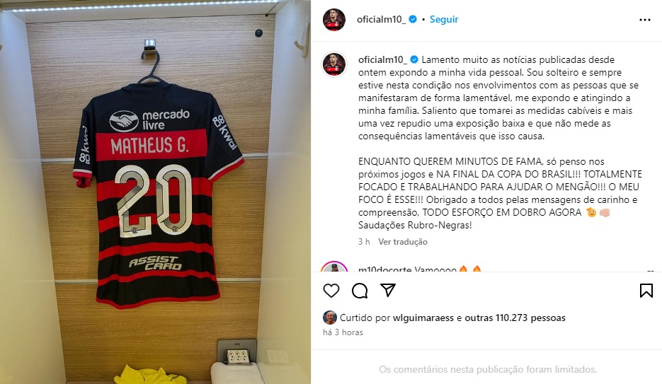 Matheus Gonçalves se pronunciou (Foto: Reprodução/Instagram/@oficialm10_)