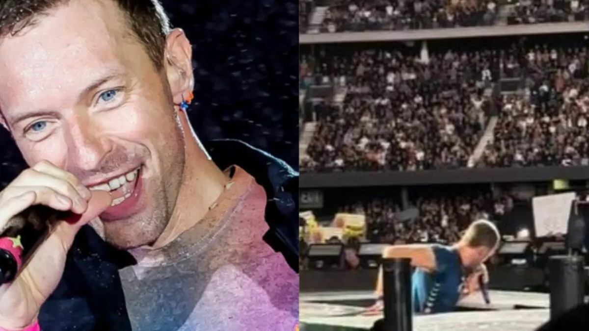 Chris Martin, do Coldplay, cai em alçapão durante show