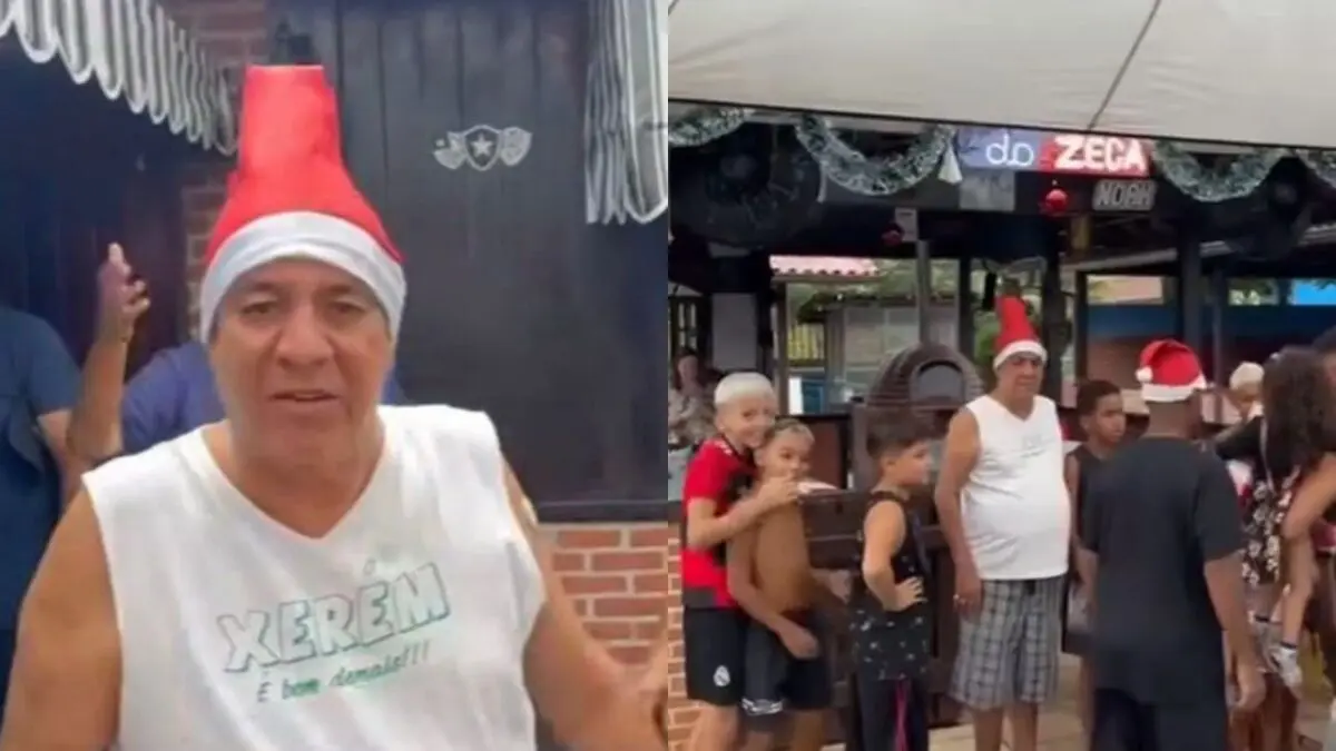 Zeca Pagodinho espalha alegria de Natal e distribui presentes para crianças