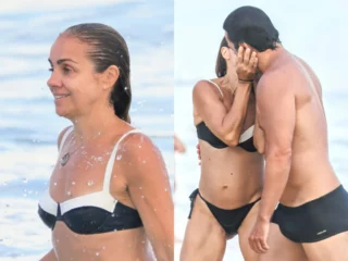 Ana Paula Guimarães curte praia com o marido, o ator Ricardo Duque