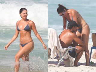 Sophie Charlotte curte clima ensolarado na praia com Xamã
