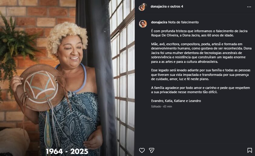 Emicida, Fioti e irmãs lamentam morte da mãe, Dona Jacira